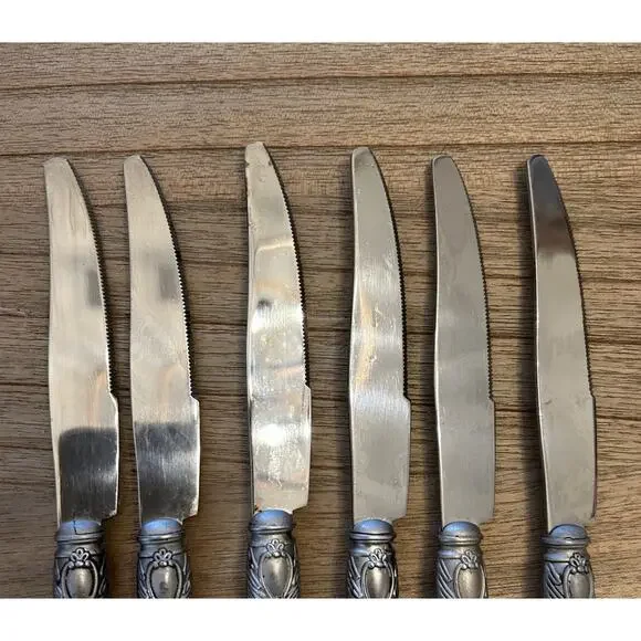 Vtg Set of 6 Home Essentials RENAISSANCE BONE Dinner Knives 9” Serrated - Picture 3 of 7